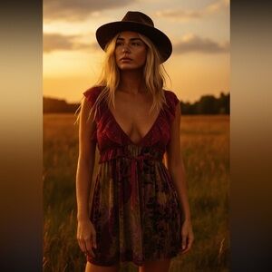 Free People Mesh and Velvet Floral ruffles Dress